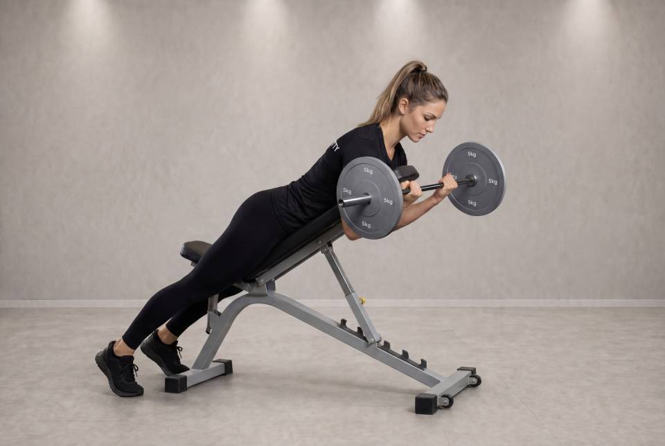 Barbell Curls Lying Against An Incline