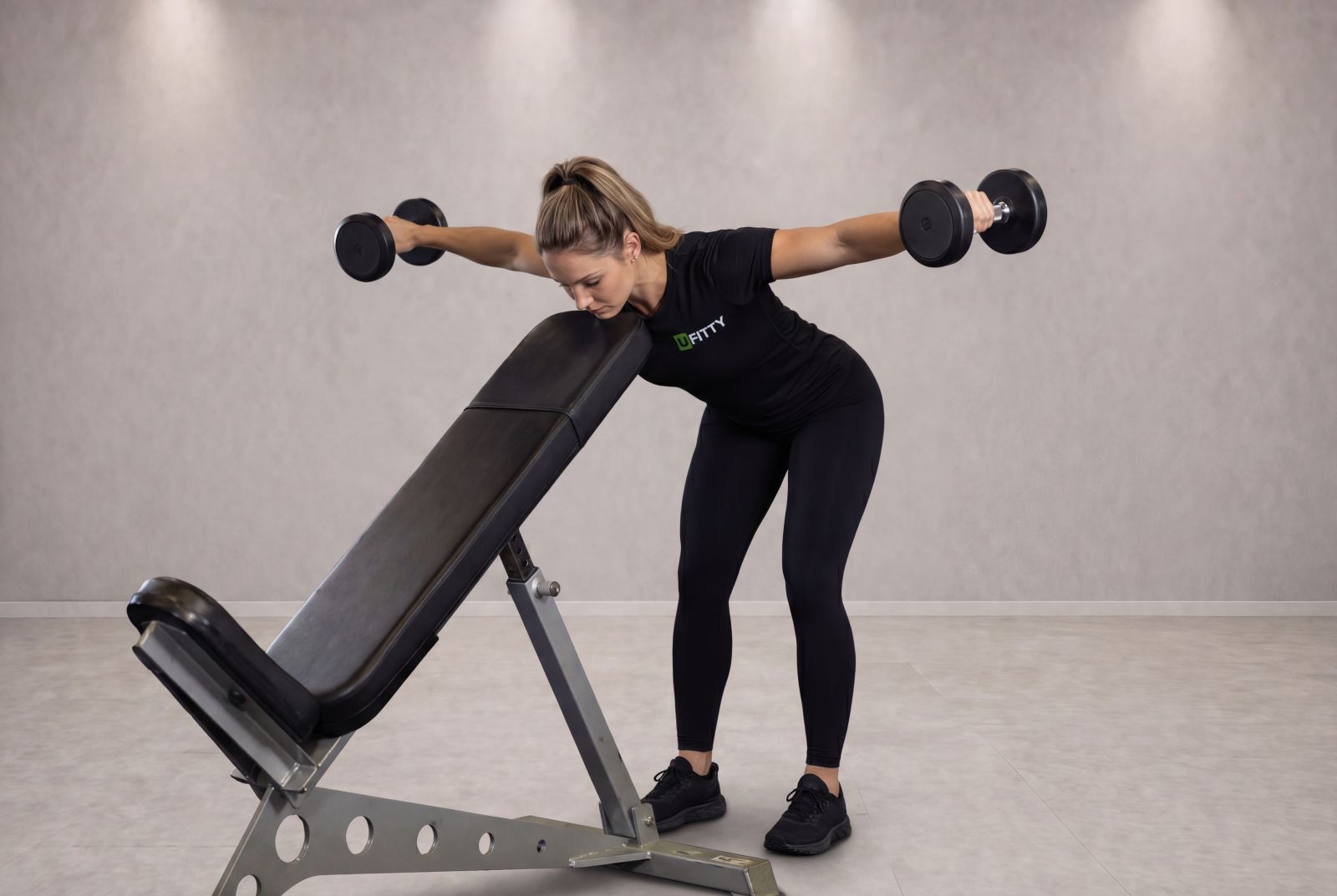 Bent Over Dumbbell Rear Delt Raise With Head On Bench